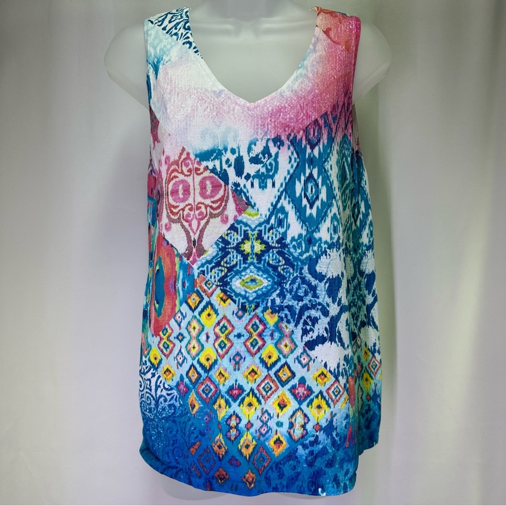 Chico’s Colorful Pattern Sleeveless V-Neck Shirt Women’s Size 0